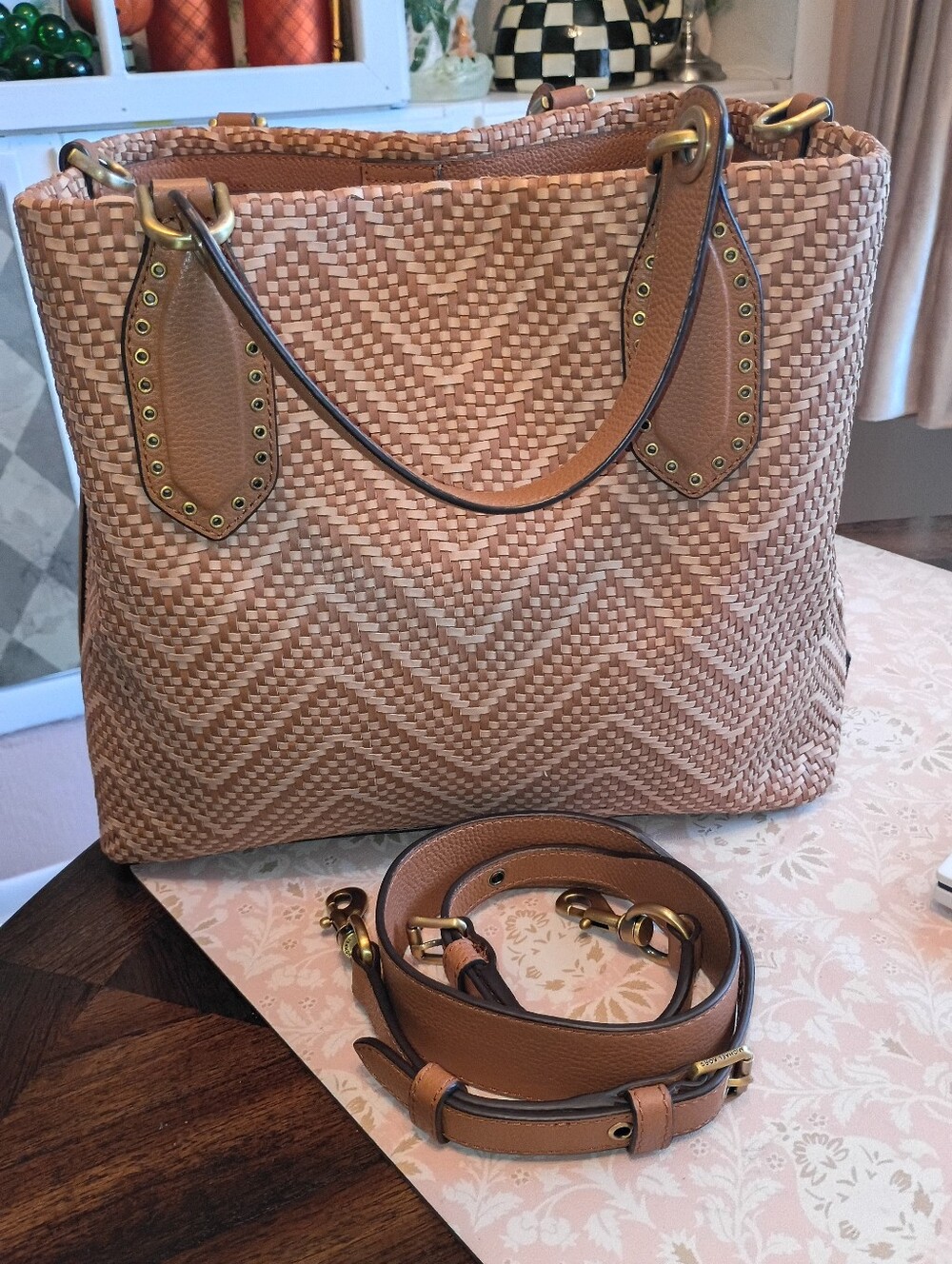 Michael Kors Large Woven Leather Bucket Bag